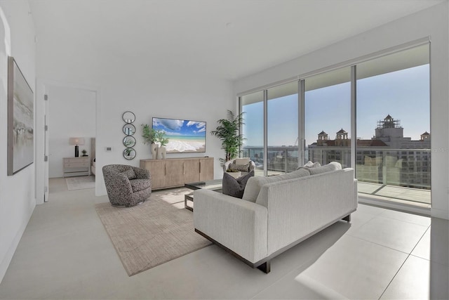 living room with light tile patterned flooring