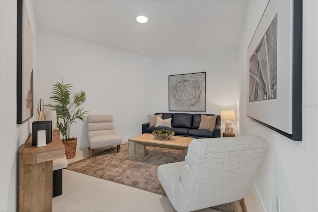 living room with light tile patterned flooring