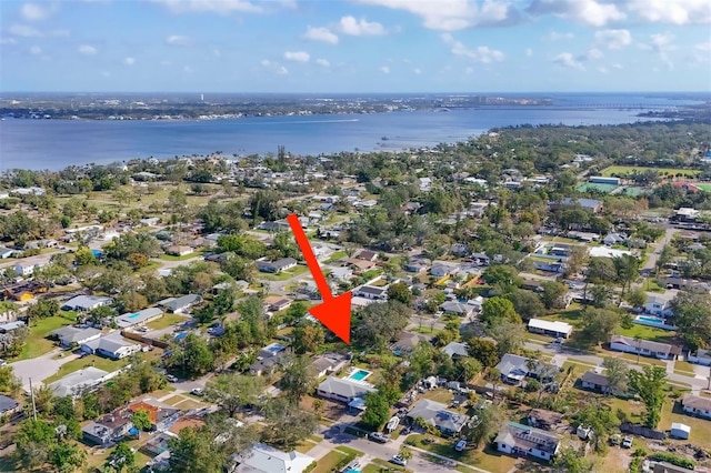 aerial view featuring a water view