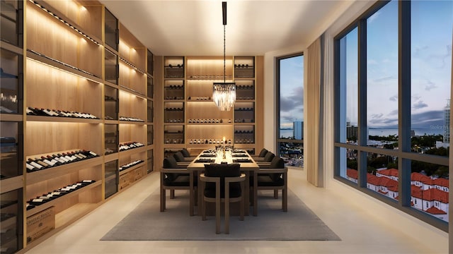 wine cellar with a chandelier