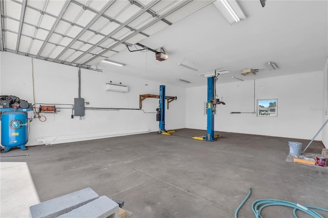 1950 Fairview Dr, Englewood, FL 34223 - garage with electric panel, a wall mounted AC, and a garage door opener