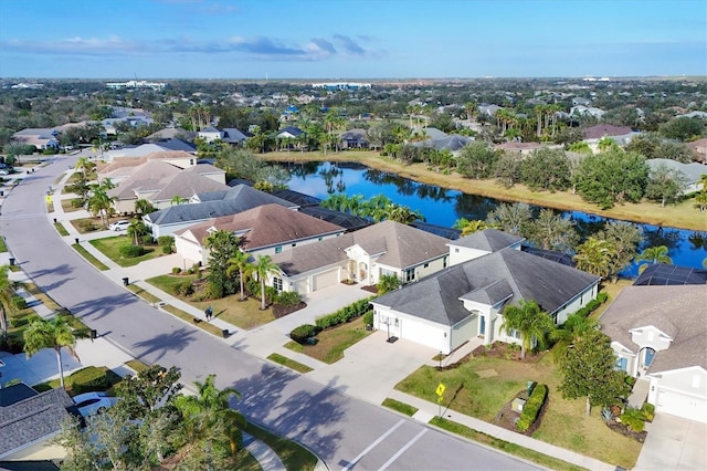 aerial view with a water view