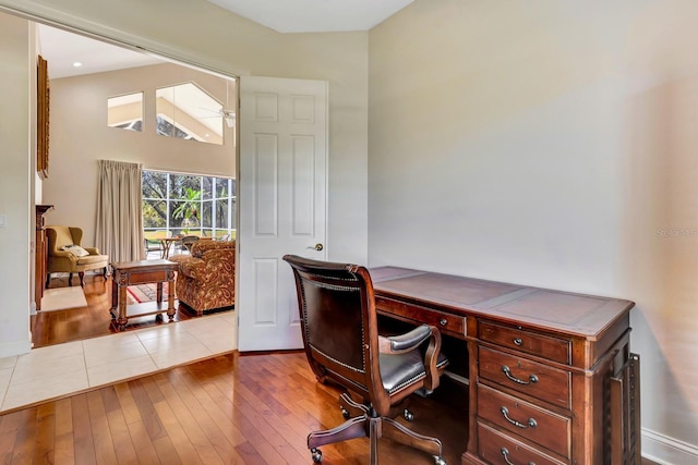 office area with light wood-type flooring