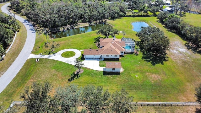 aerial view featuring a water view