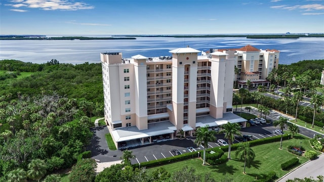 aerial view with a water view