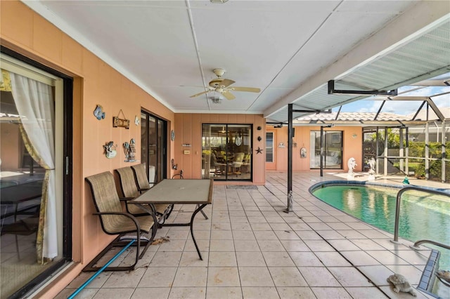 534 Warwick Ln, Venice, FL 34293 - pool with a patio, glass enclosure, and a ceiling fan
