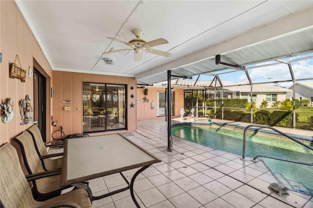 534 Warwick Ln, Venice, FL 34293 - outdoor pool featuring a ceiling fan, a lanai, and a patio