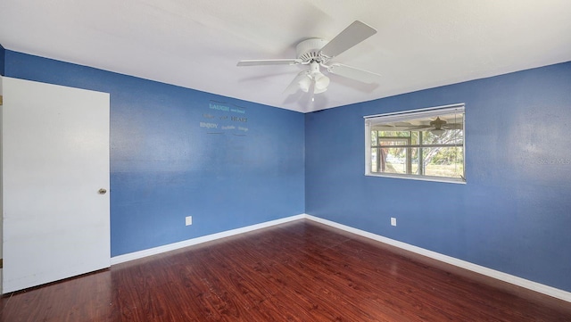 unfurnished room with ceiling fan and wood-type flooring