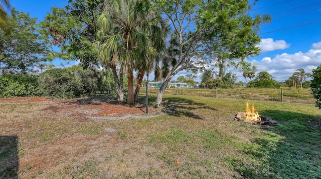 view of yard featuring a fire pit