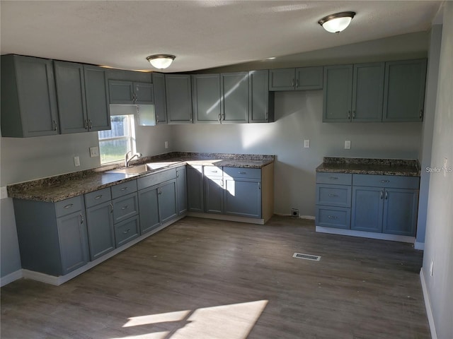 kitchen featuring hardwood / wood-style flooring, sink, and gray cabinets