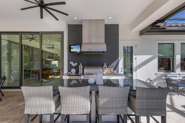 19424 Ganton Ave, Lakewood Ranch, FL 34202 - view of patio / terrace with ceiling fan and a grill