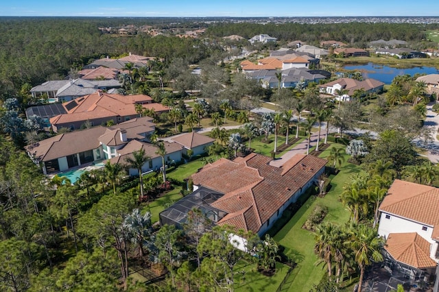 19424 Ganton Ave, Lakewood Ranch, FL 34202 - drone / aerial view with a water view, a view of trees, and a residential view