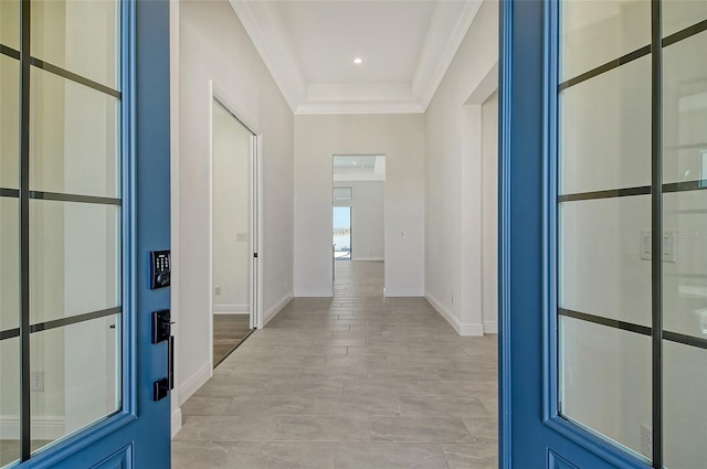 552 Bocelli Dr, North Venice, FL 34275 - hall featuring recessed lighting, baseboards, and ornamental molding