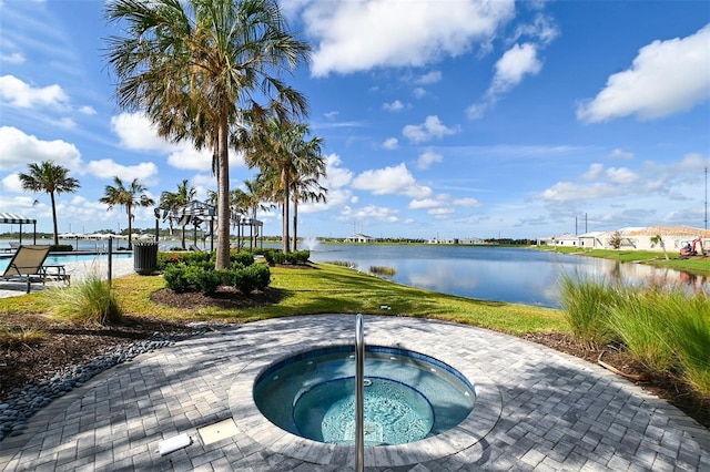 552 Bocelli Dr, North Venice, FL 34275 - pool featuring a yard, a water view, and a community hot tub
