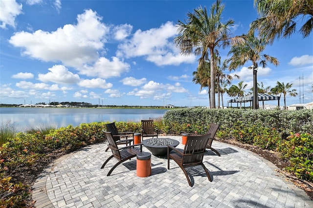 552 Bocelli Dr, North Venice, FL 34275 - view of patio / terrace with a water view and a fire pit