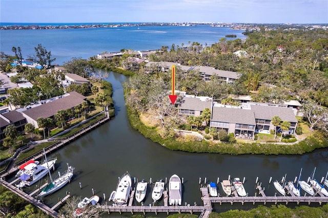 aerial view featuring a water view