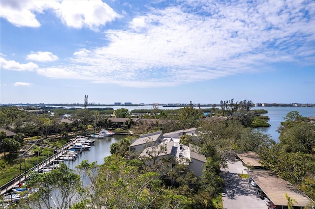 aerial view featuring a water view