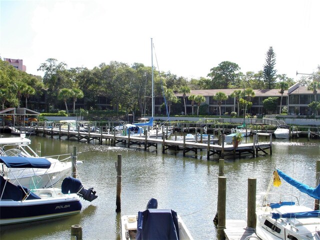 dock area featuring a water view