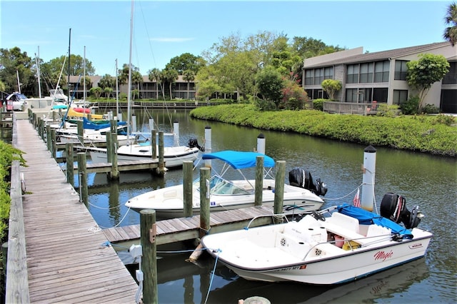 view of dock with a water view