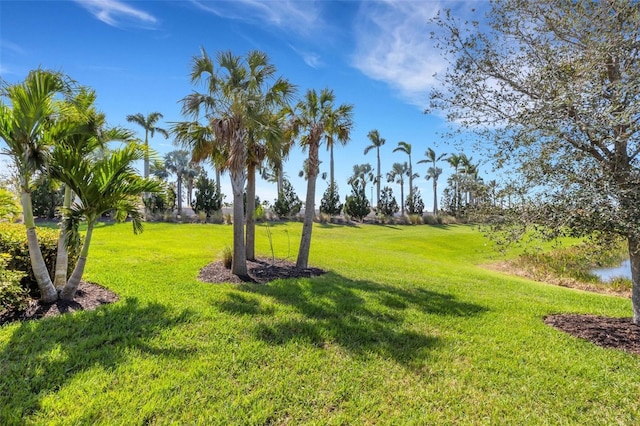 view of home's community featuring a water view and a yard