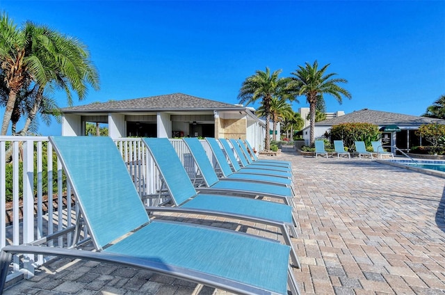 view of swimming pool featuring a patio