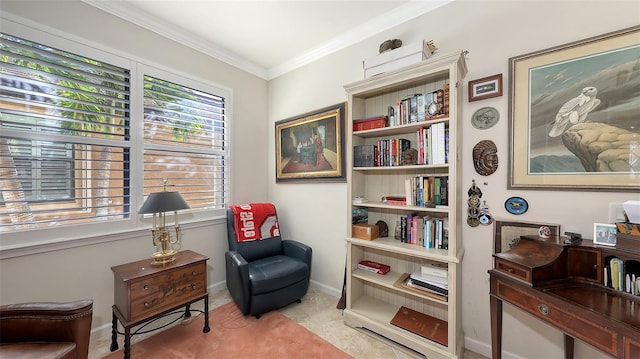 sitting room featuring ornamental molding