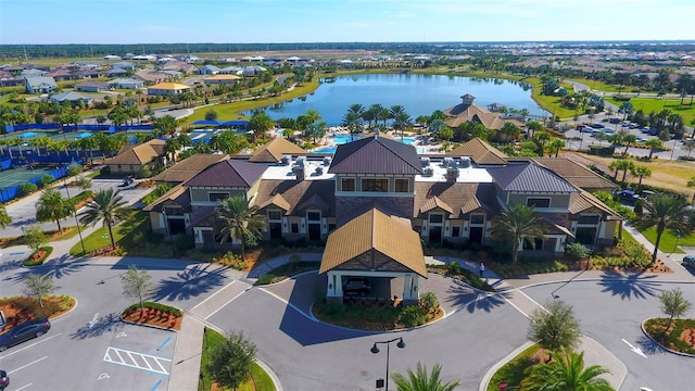 aerial view with a water view