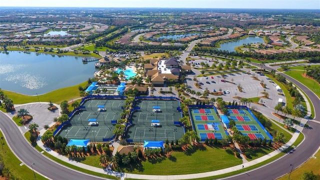 aerial view with a water view