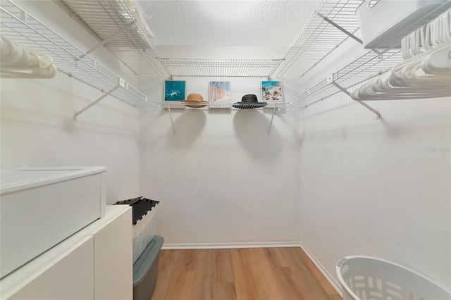 walk in closet with hardwood / wood-style floors