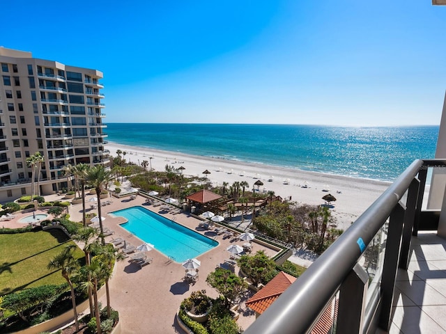 property view of water with a beach view