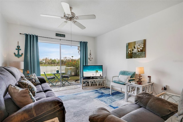 2907 51st Ave W, Bradenton, FL 34205 - carpeted living room with a ceiling fan
