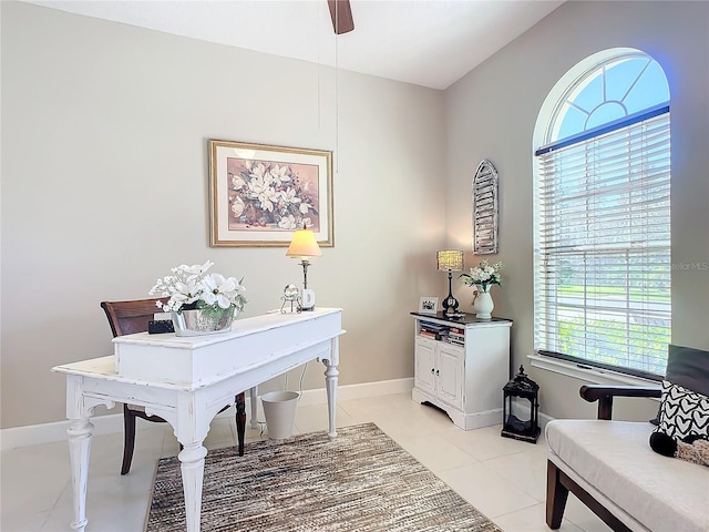 office area with light tile patterned floors