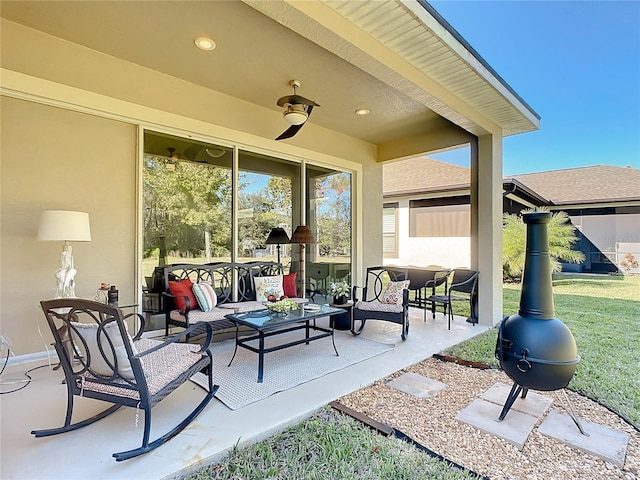 view of patio / terrace featuring an outdoor hangout area and ceiling fan