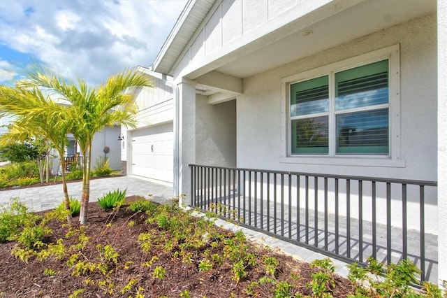 exterior space with a garage