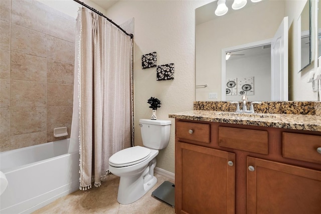full bathroom featuring tile patterned floors, vanity, toilet, and shower / tub combo with curtain