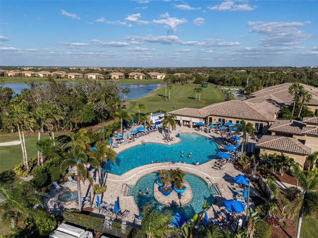 aerial view featuring a water view