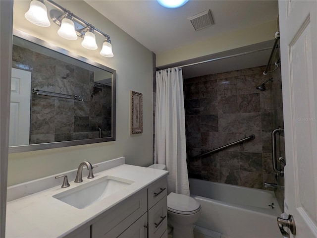 full bathroom with vanity, toilet, and shower / bath combo