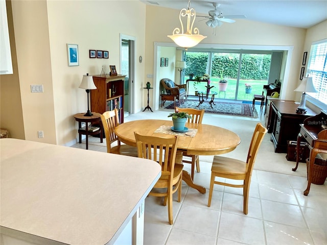 7649 Quinto Dr, Sarasota, FL 34238 - dining area with a ceiling fan and light tile patterned floors