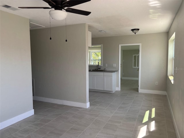 empty room with sink and ceiling fan