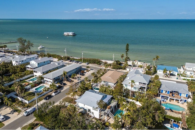 aerial view featuring a water view and a residential view