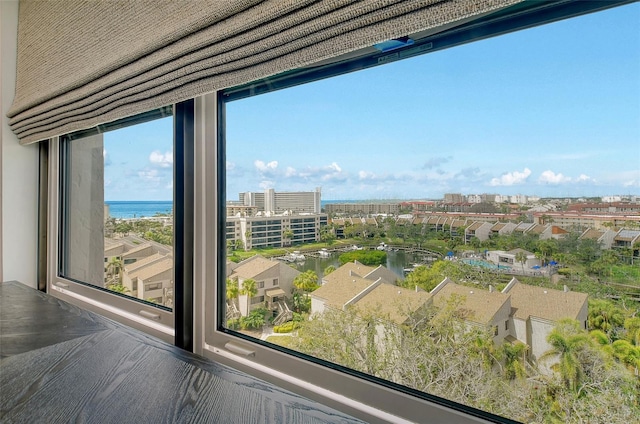 interior space featuring a view of city