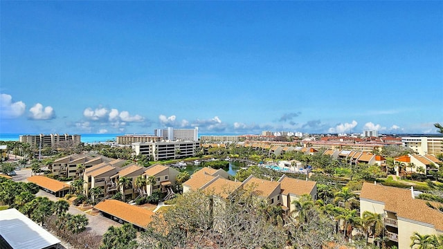 bird's eye view with a water view and a city view