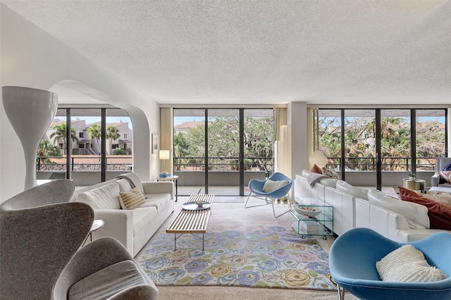 6415 Midnight Pass Rd Unit 211, Sarasota, FL 34242 - living room featuring carpet and a textured ceiling