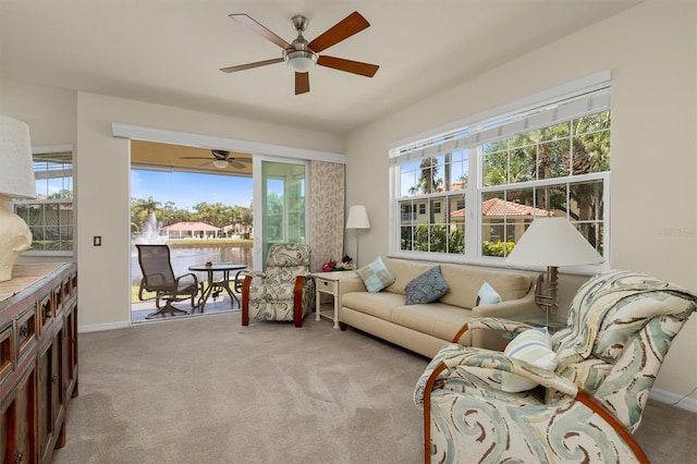 interior space featuring a ceiling fan