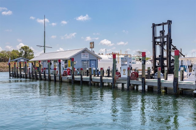 dock area with a water view