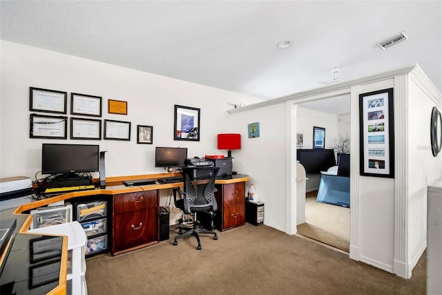 view of carpeted home office