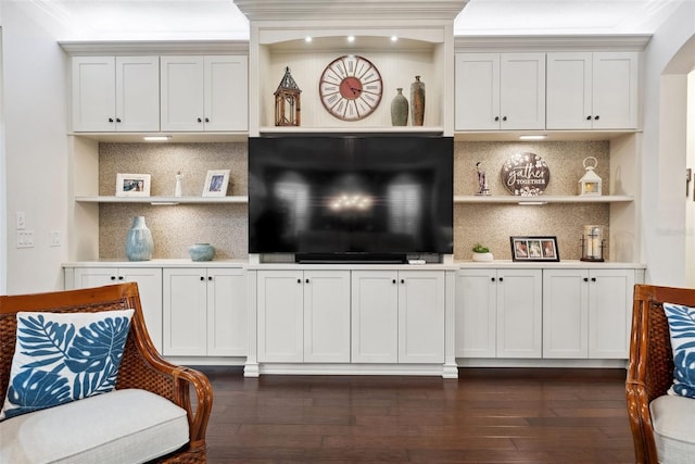 living room with dark wood finished floors