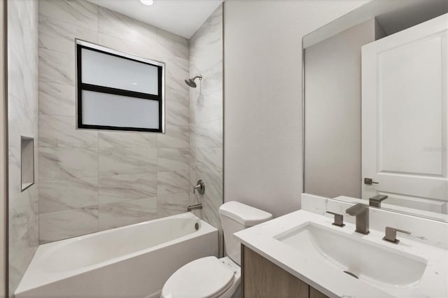 full bathroom with toilet, bathtub / shower combination, and vanity