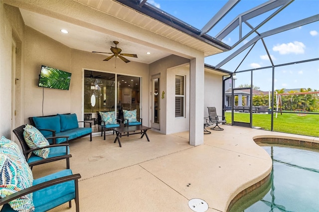 12211 Lavender Loop, Bradenton, FL 34212 - view of patio with an outdoor hangout area, ceiling fan, and a lanai