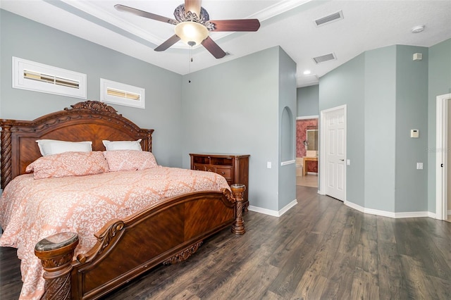 12211 Lavender Loop, Bradenton, FL 34212 - bedroom with wood finished floors, baseboards, arched walkways, recessed lighting, and ceiling fan